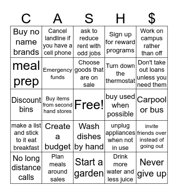 Financial Tips Bingo Card