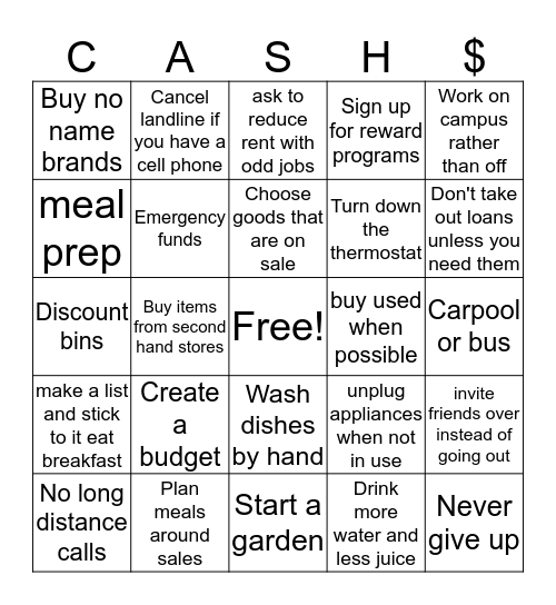 Financial Tips Bingo Card