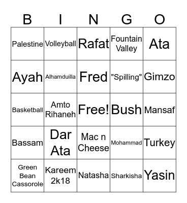 Dar Ata Thanksgiving Bingo Card