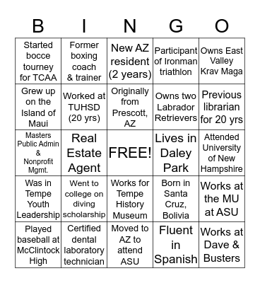 Tempe Leadership Class 29  Bingo Card