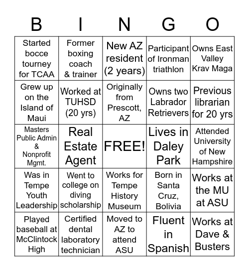 Tempe Leadership Class 29  Bingo Card