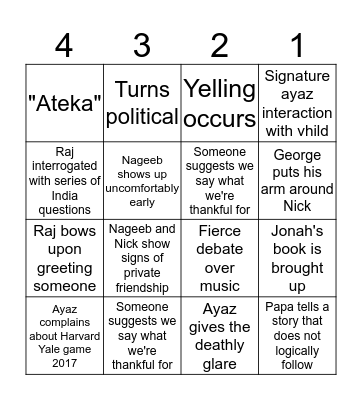 Thanksgiving Bingo Card
