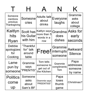 Thanksgiving Bingo Card