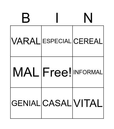 BINGO ORTOGRÁFICO Bingo Card