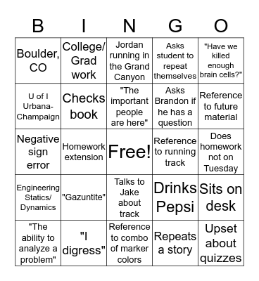 Physics Bingo Card