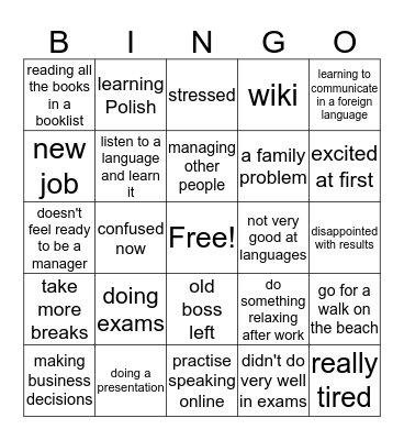 PET Unit 6D Bingo Card