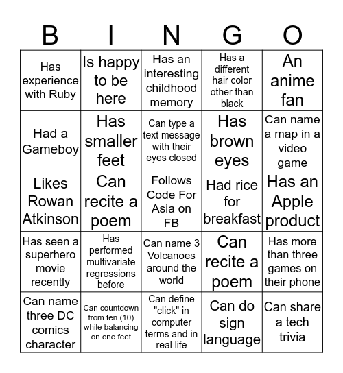 Untitled Bingo Card