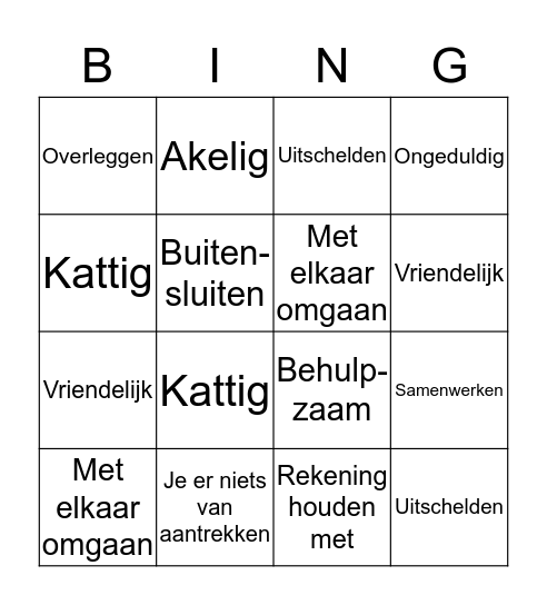 Thema woorden Bingo Card