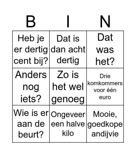 Bij de groenteboer Bingo Card