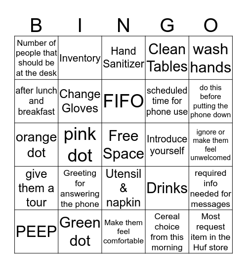 huf jobs Bingo Card