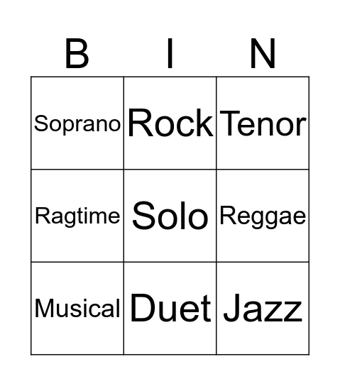 Music Genres Bingo Card