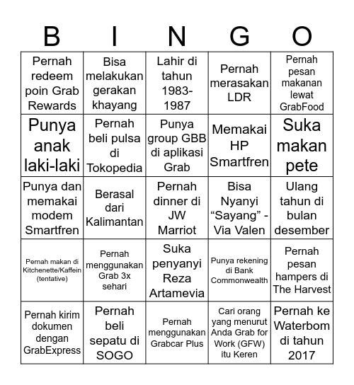 Untitled Bingo Card