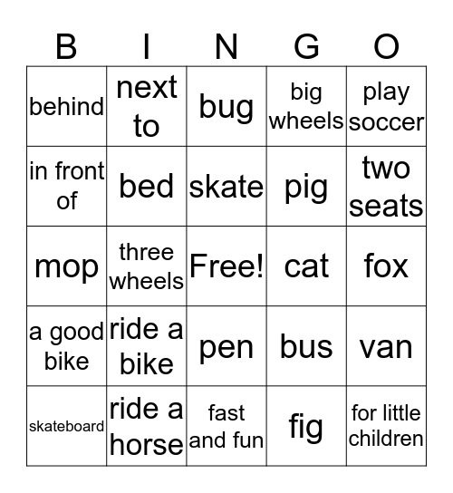 Family 2 Unit 3 Bingo Card
