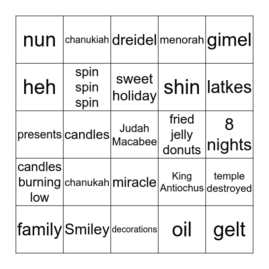 Happy Chanukah Bingo Card