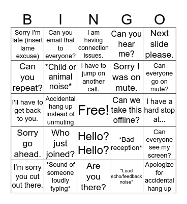 Broadridge Conference Call Bingo Card