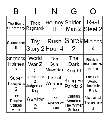Movies: The Sequels Bingo Card