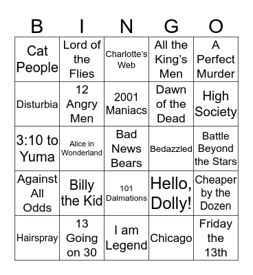 Movies: The Remakes Bingo Card