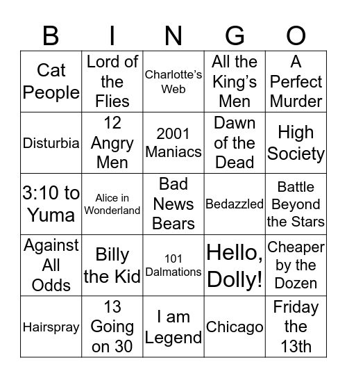 Movies: The Remakes Bingo Card