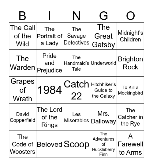 Top Fiction Novels Bingo Card