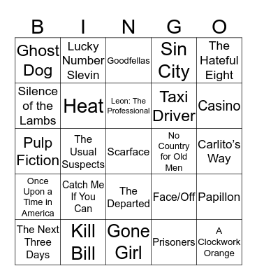 Crime Movies Bingo Card