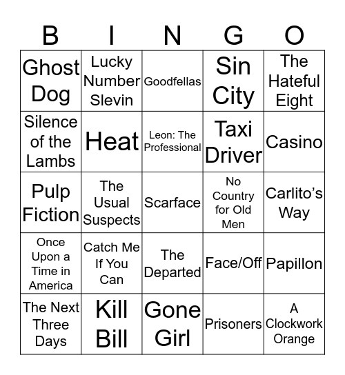 Crime Movies Bingo Card