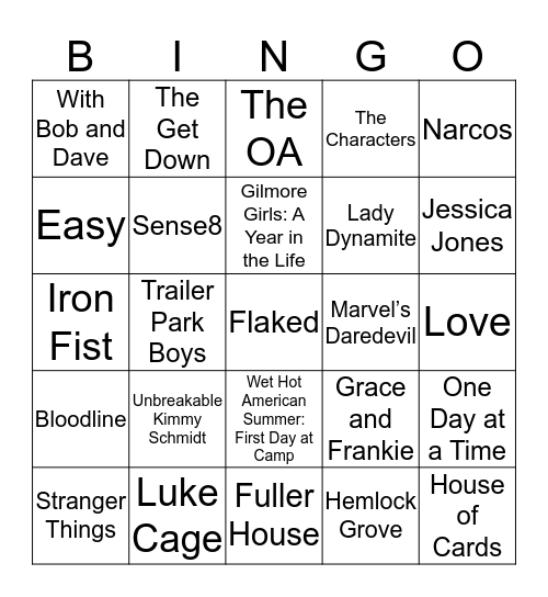 Netflix Originals Bingo Card