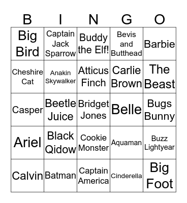 ABC Fictional Characters Bingo Card