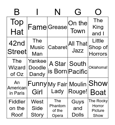 Film Musicals Bingo Card