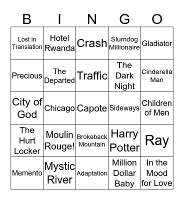 Movies from the 2000s Bingo Card