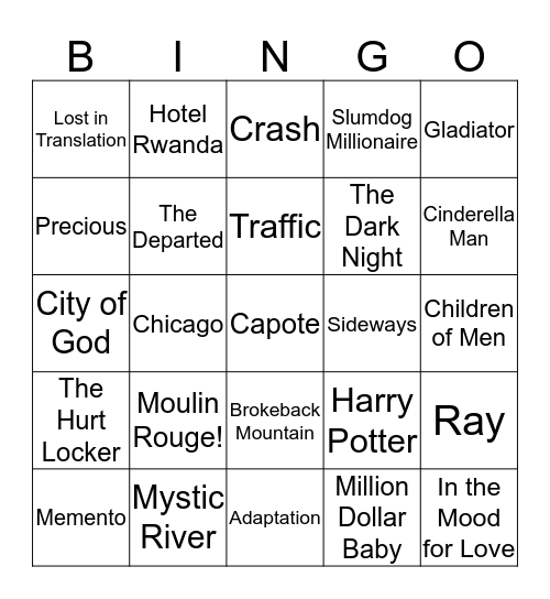 Movies from the 2000s Bingo Card
