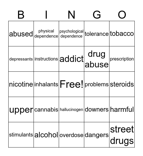 Drugs Bingo Card