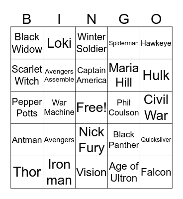 F.L.O.A.B Bingo - Avengers January 2018 Bingo Card