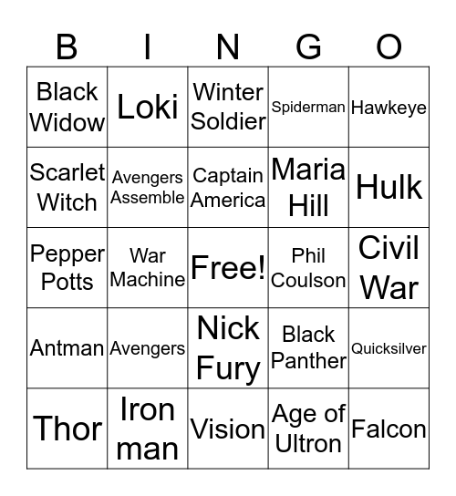 F.L.O.A.B Bingo - Avengers January 2018 Bingo Card