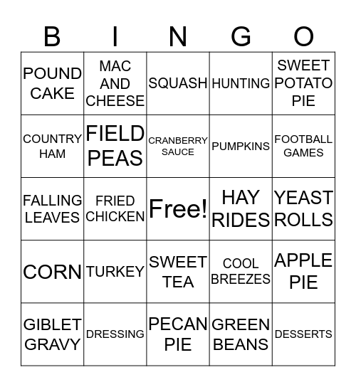 THANKSGIVING 2017 Bingo Card