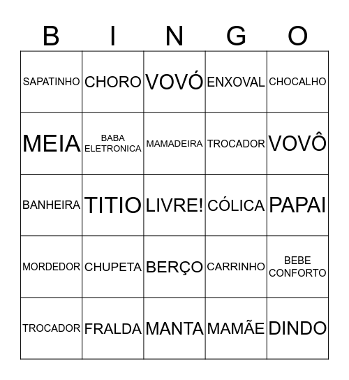 CHÁ DE BEBE Bingo Card