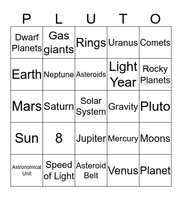 Solar System "Bingo" Bingo Card