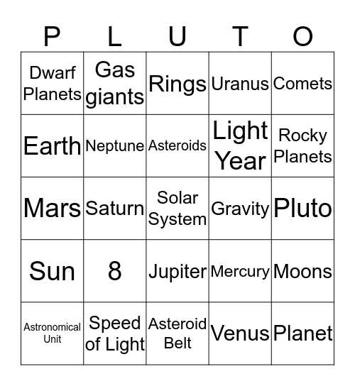 Solar System "Bingo" Bingo Card