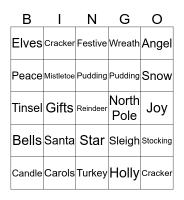 Merry Christmas BINGO Card