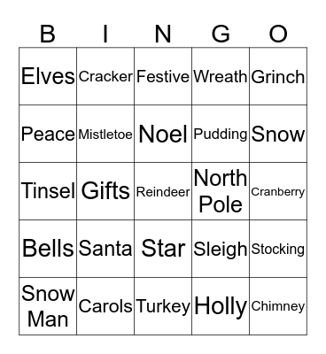 Merry Christmas BINGO Card