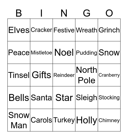 Merry Christmas BINGO Card