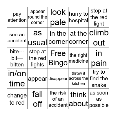 8A -M8-Accidents Bingo Card