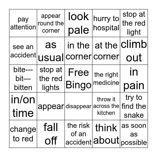 8A -M8-Accidents Bingo Card