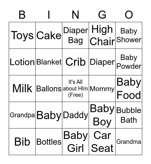 Monique's Baby Shower "It's all about HIM" Bingo Card