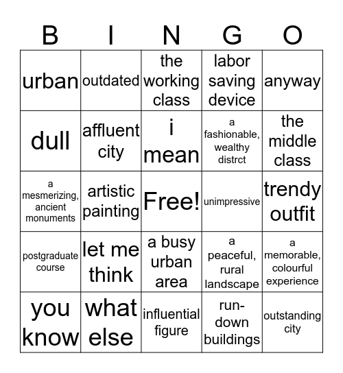 Speaking Unit 8 Ielts Bingo Card