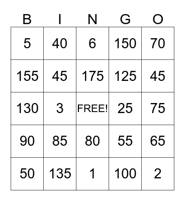 Math Facts Fake Bingo Card