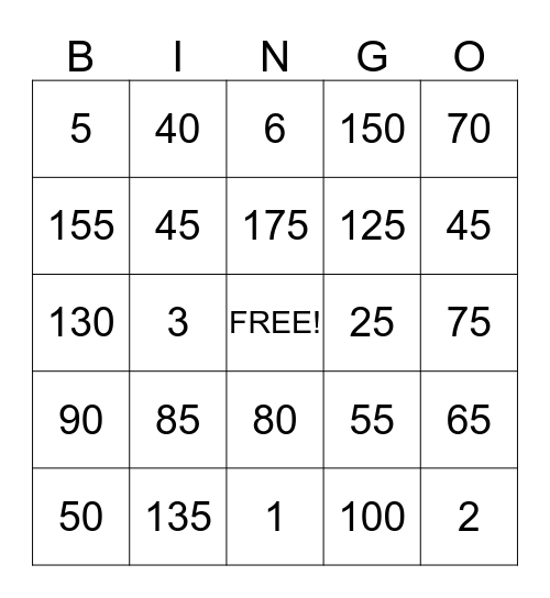 Math Facts Fake Bingo Card