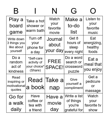 SELF-CARE  Bingo Card