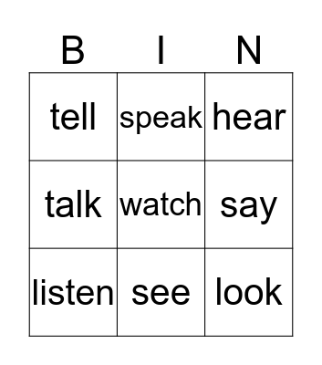 Vocabulary Words Bingo Card