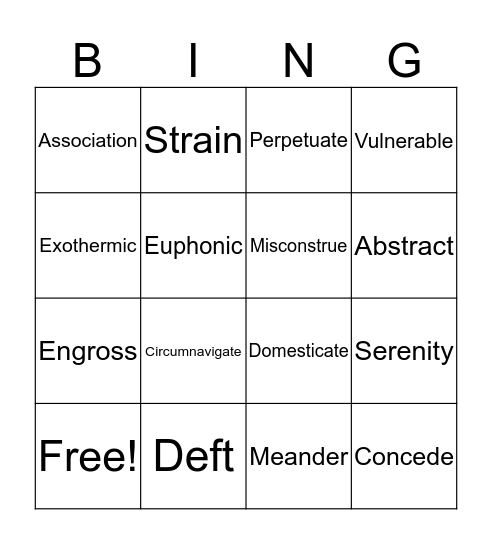 Word of the Day Review II Bingo Card