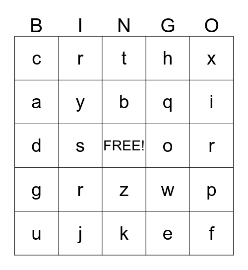Alphabet Bingo Card